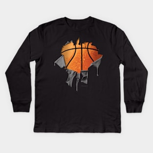 Shredded, Ripped and Torn Basketball Kids Long Sleeve T-Shirt